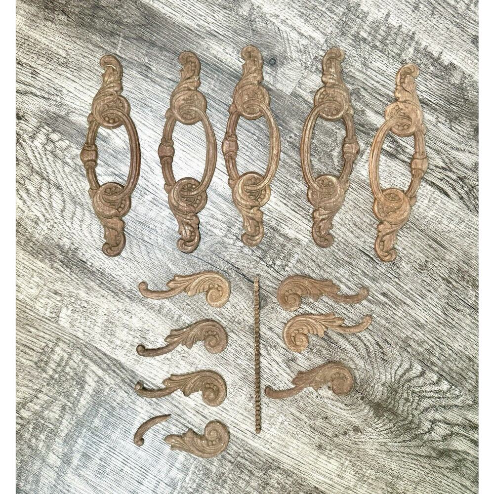 Vintage Singer Treadle Sewing Machine 12 Pieces Drawer Frame WOOD APPLIQUES